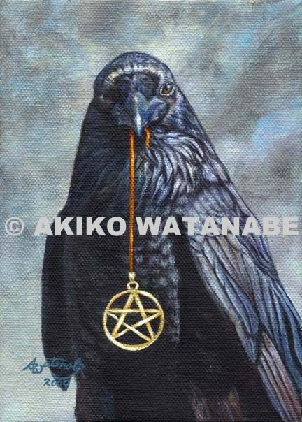 Treasure Seeker #18 (5x7) (crow raven bird painting)